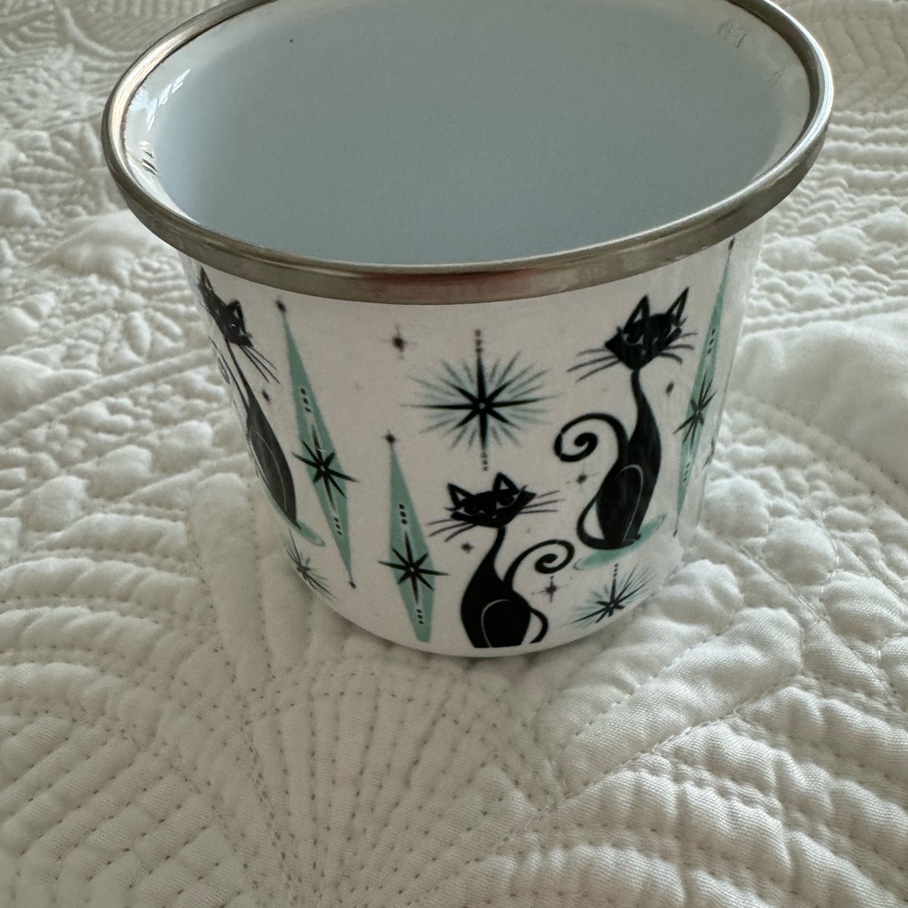 Enamel Atomic Cat Mug Retro 12oz Vintage Black Cat Coffee Mug Decorative - Picture 12 of 13